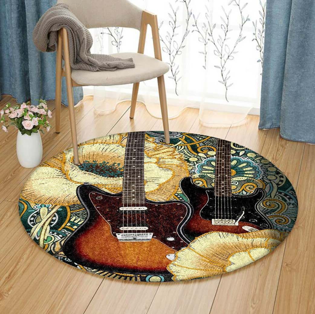 Flower Guitar Round Carpet