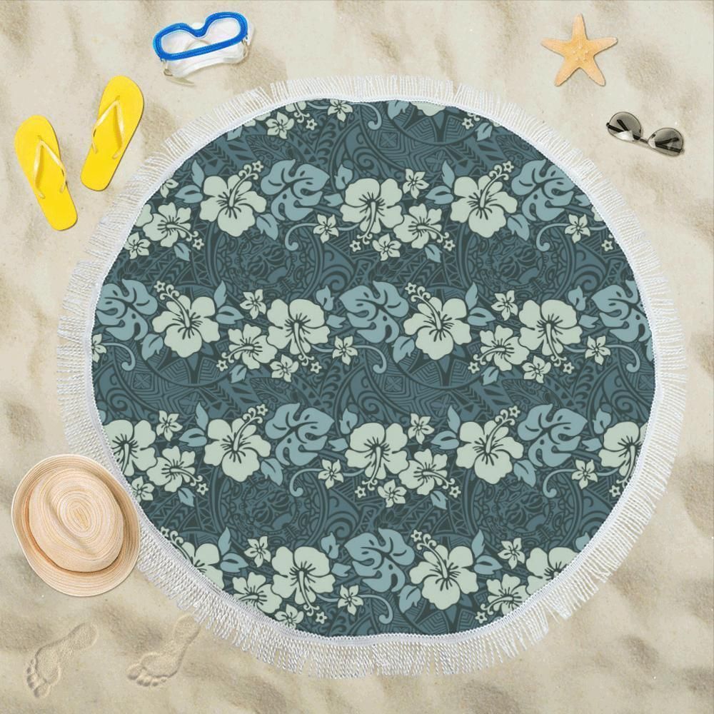 Flower Hawaiian Hibiscus Style Print Pattern Round Beach Towel