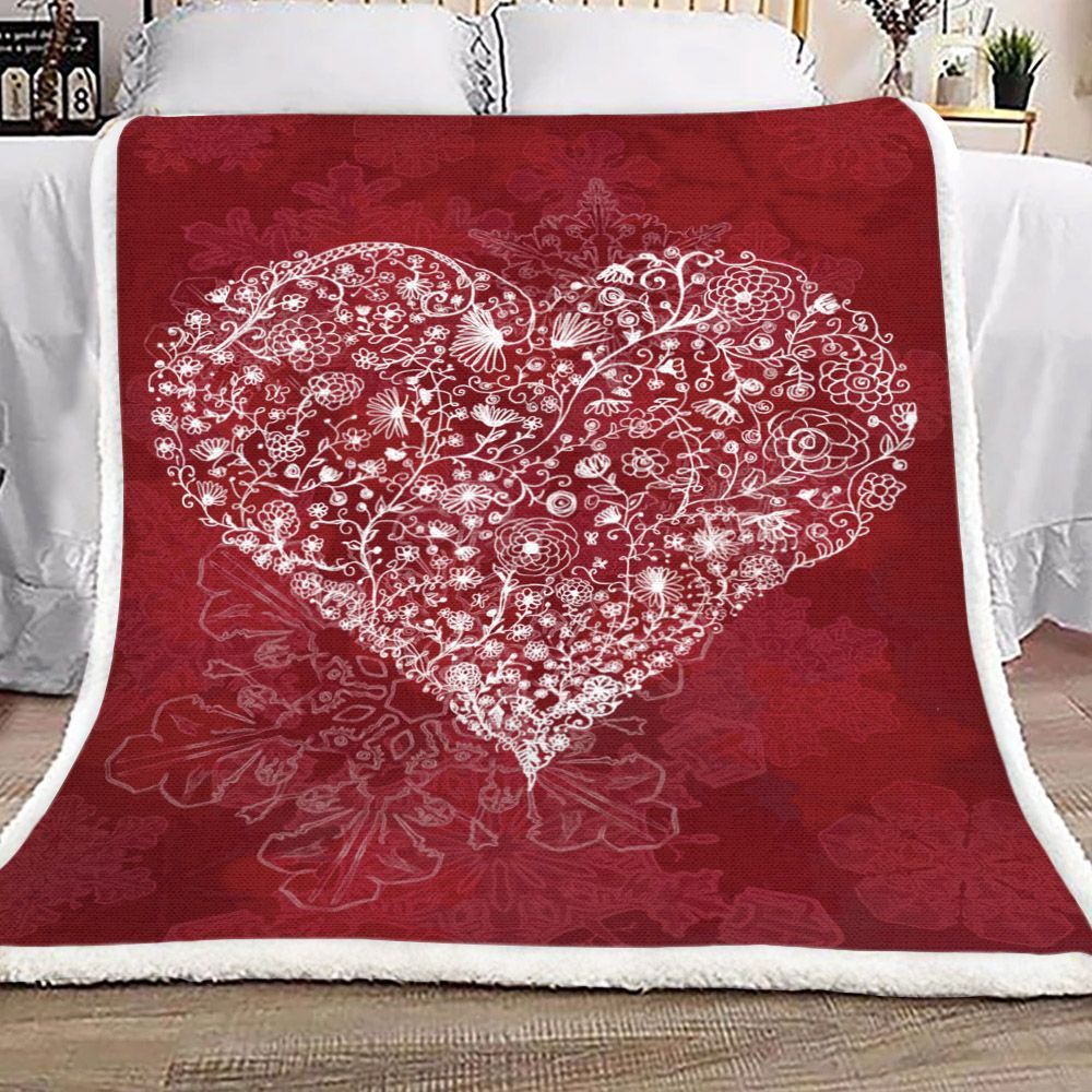 Flower Heart To Heart Valentine Day Sherpa Fleece Blanket