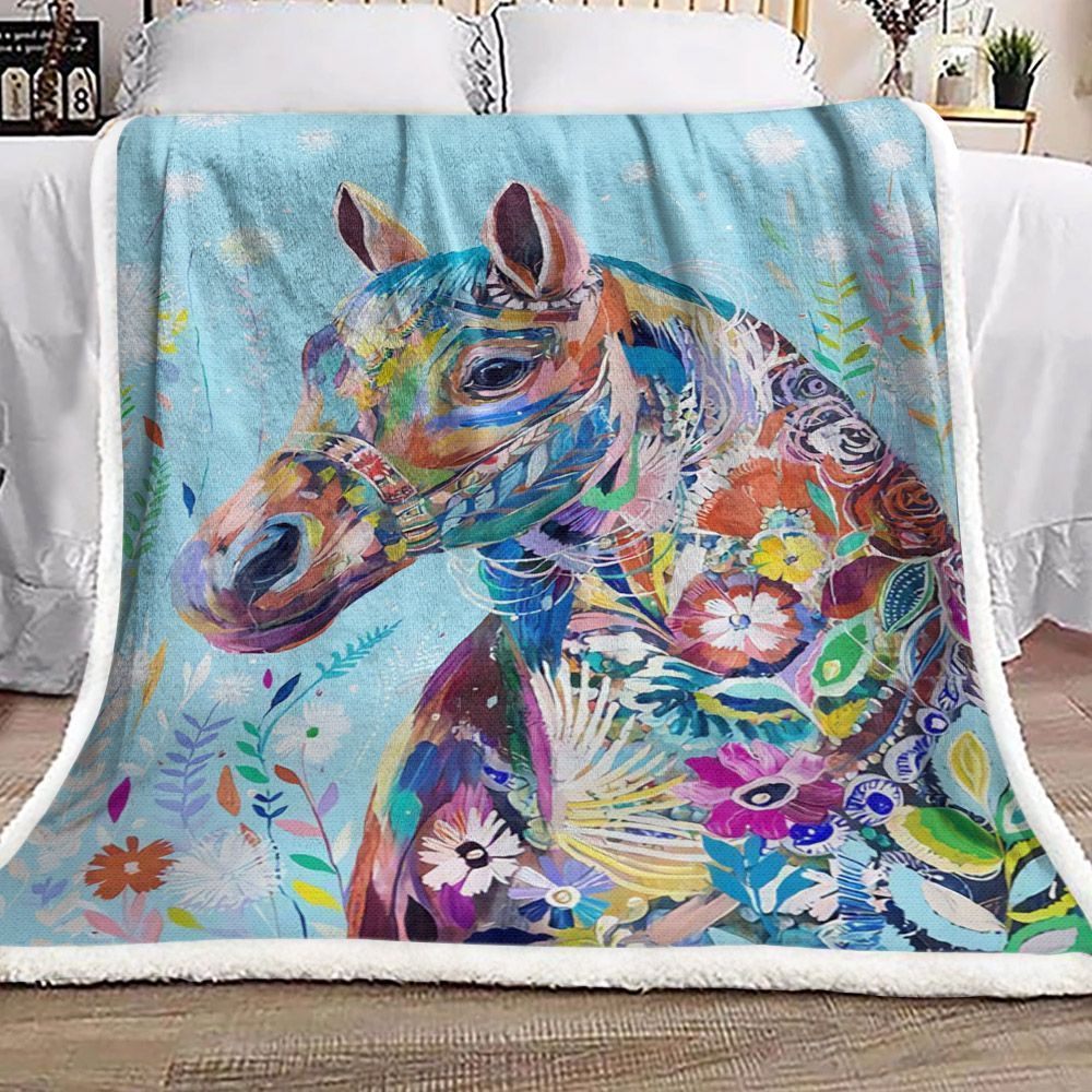 Flower Horse Sherpa Fleece Blanket