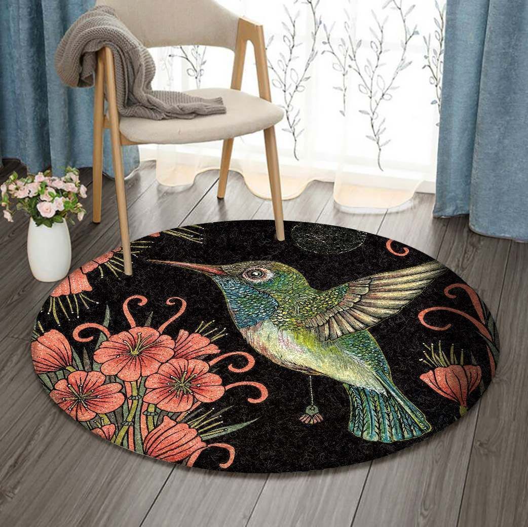 Flower Hummingbird Round Carpet