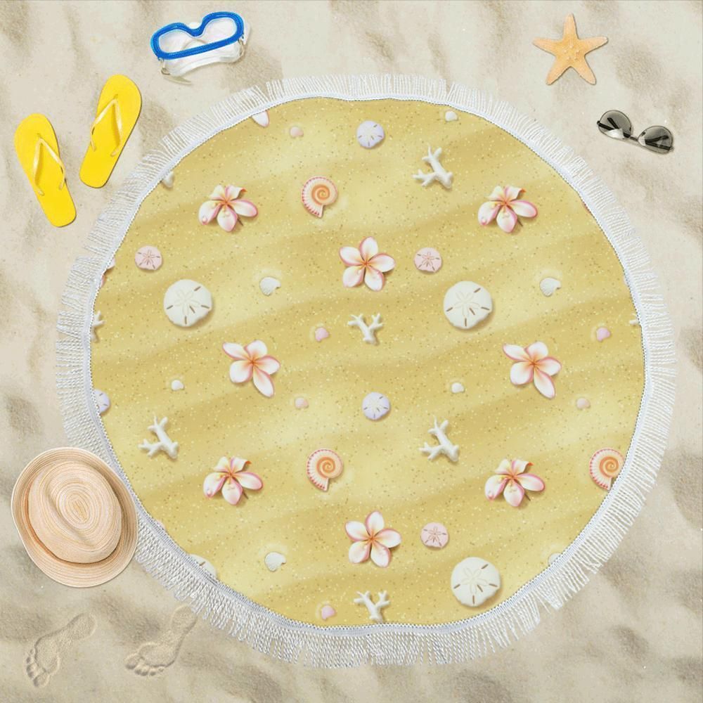 Flower On The Beach Theme Print Round Beach Towel
