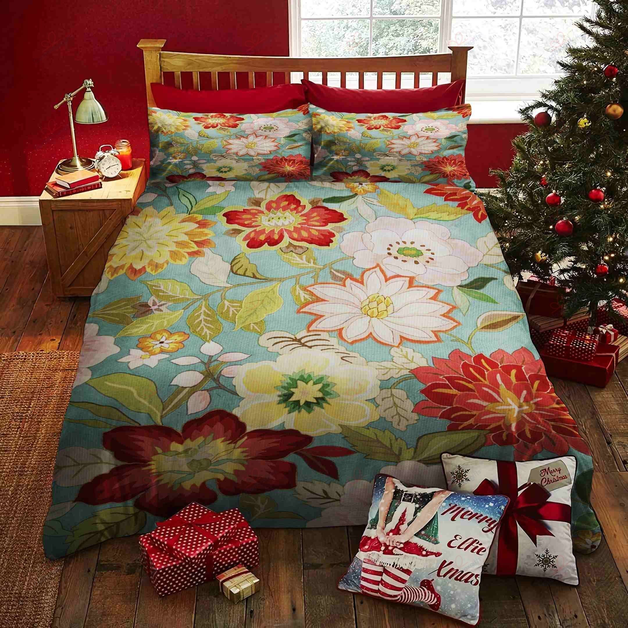 Flower Pattern Blue Printed Bedding Set