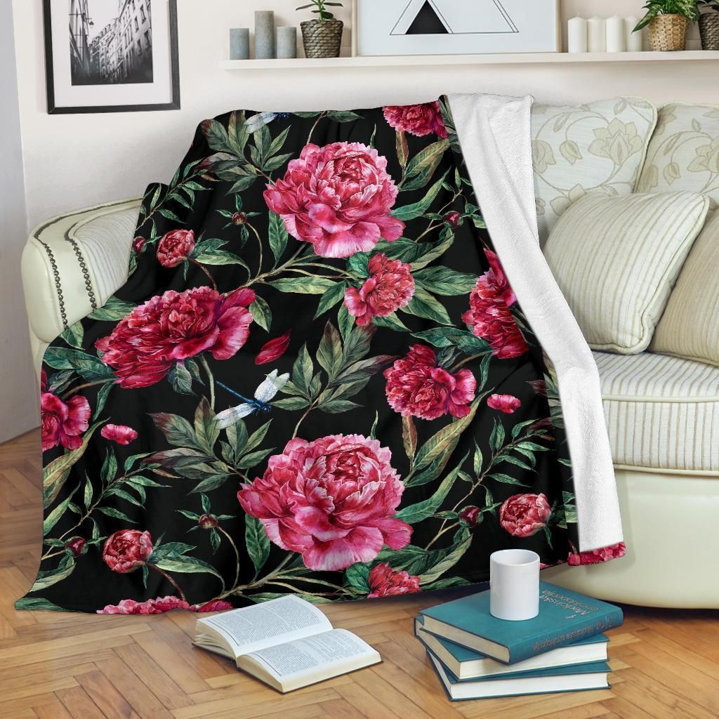 Flower Peony Pattern Print Design Fleece Blanket