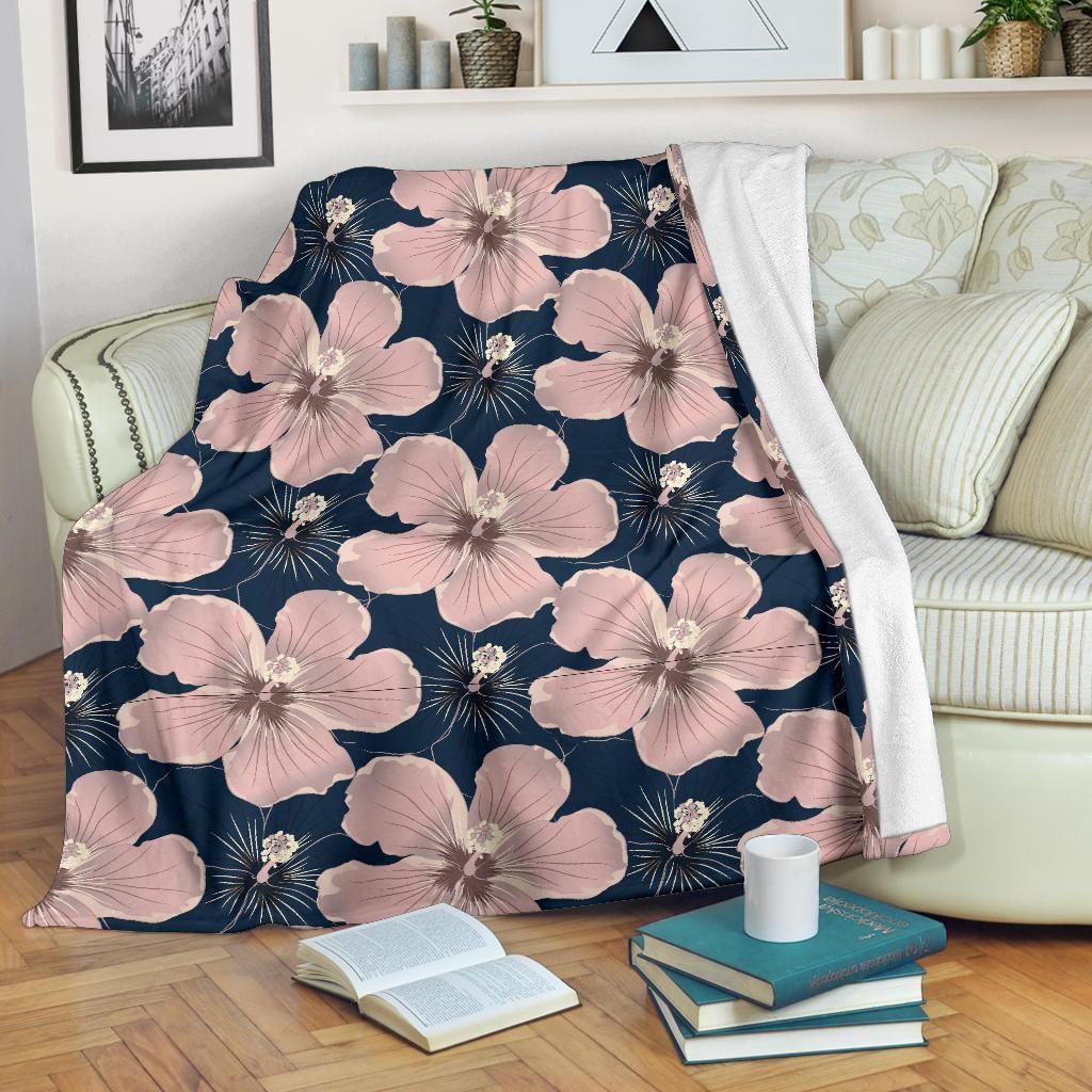 Flower Pink Plumeria In Blue Pattern Fleece Blanket