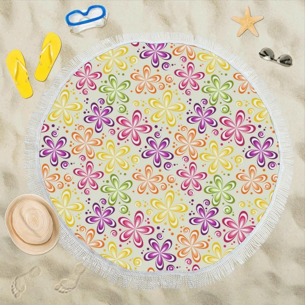 Flower Power Colorful Design Print Round Beach Towel
