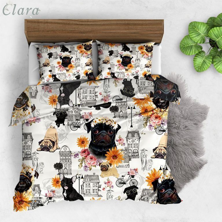 Flower Pug City Bedding Set