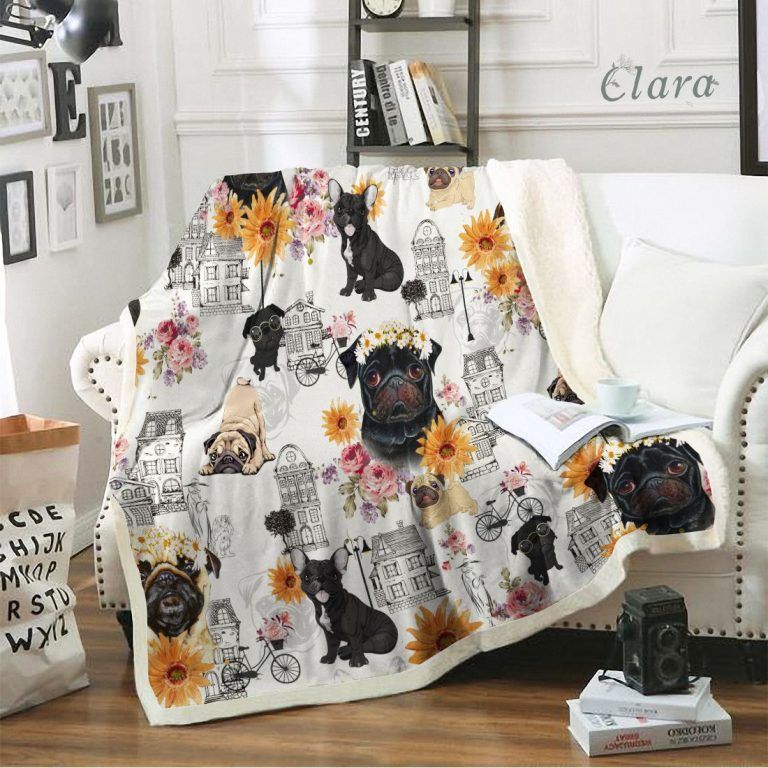 Flower Pug City Sherpa Fleece Blanket