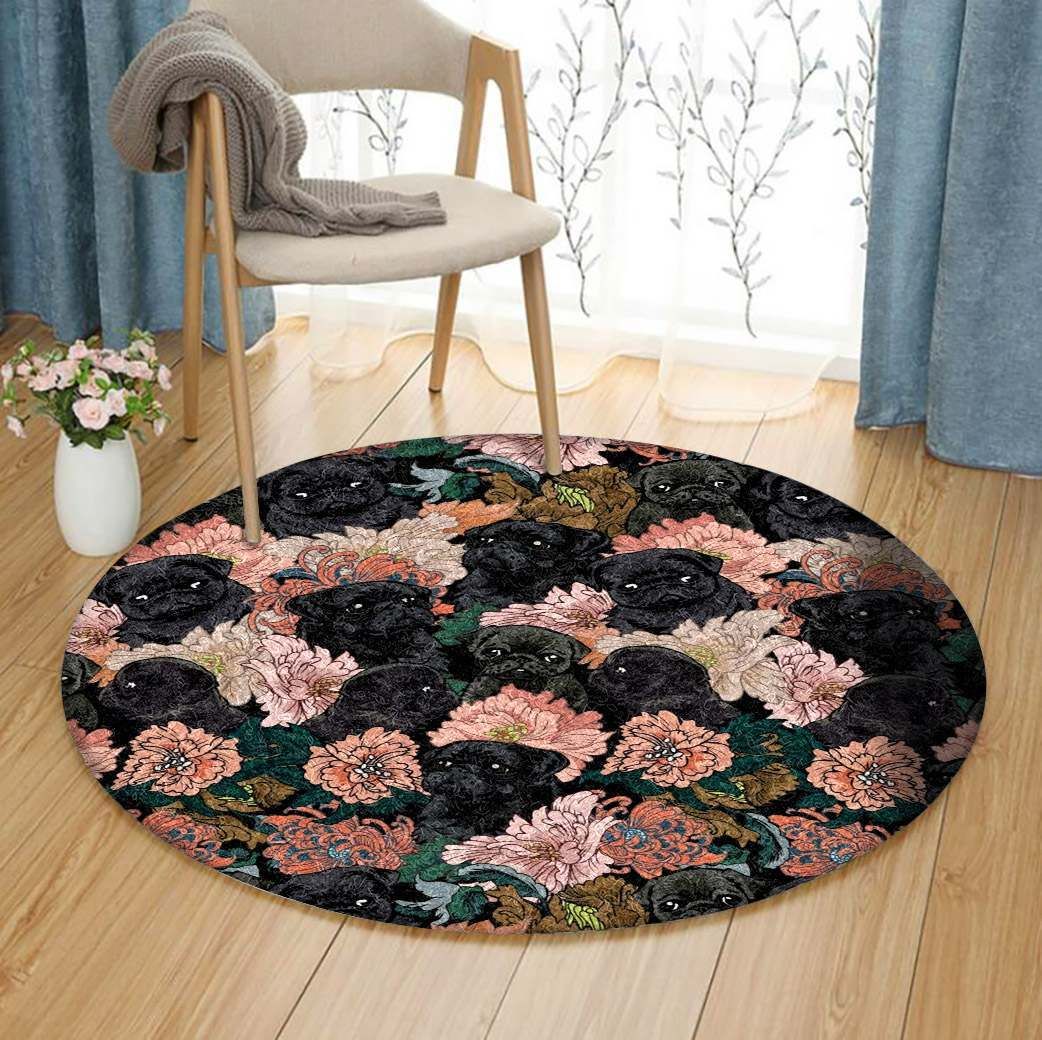 Flower Pug Round Carpet