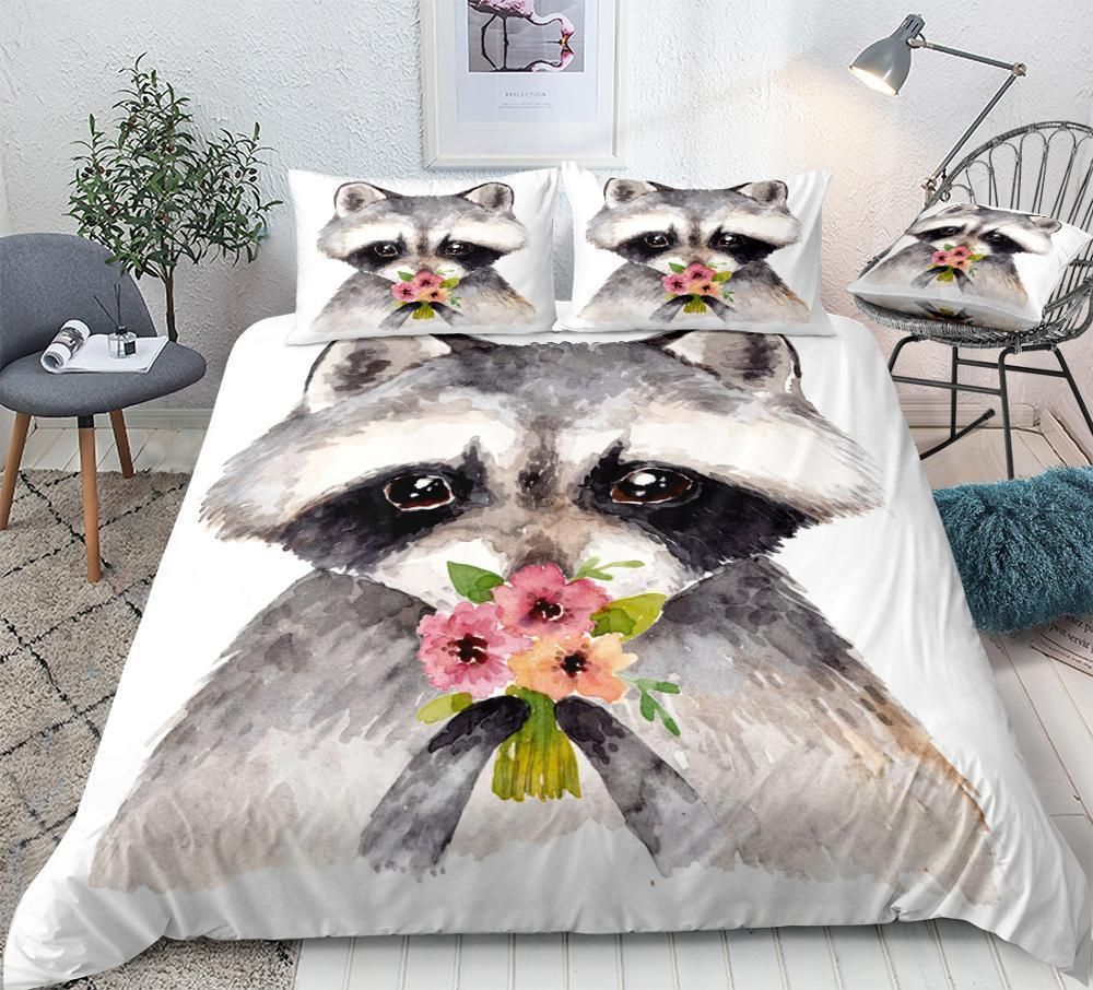Flower Raccoon With Bouquet Of Flower Bedding Set