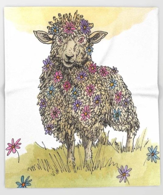 Flower Sheep Sherpa Fleece Blanket