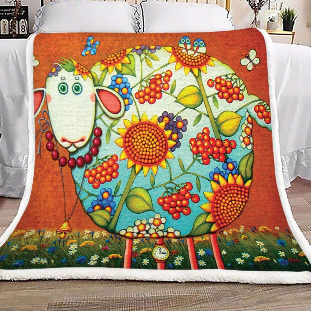 Flower Sheep Sherpa Fleece Blanket