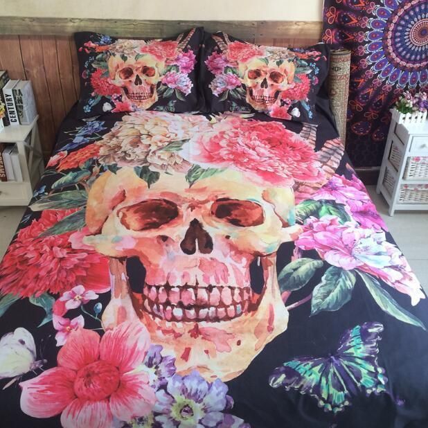 Flower Skull Bedding Set