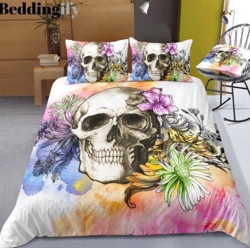 Flower Skull Bedding Set