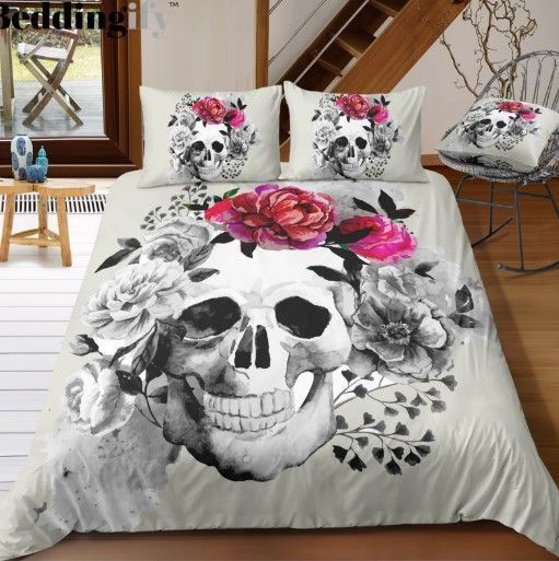 Flower Skull Bedding Set