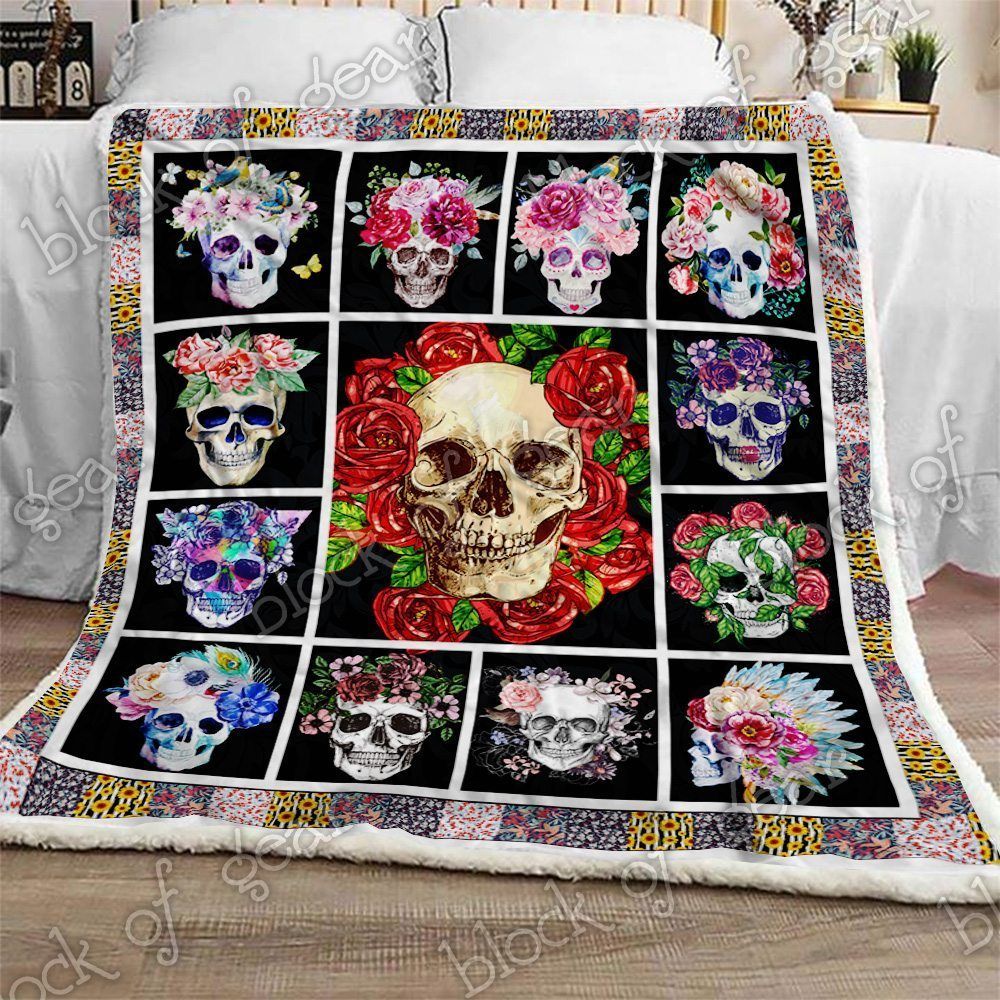 Flower Skull Sherpa Fleece Blanket