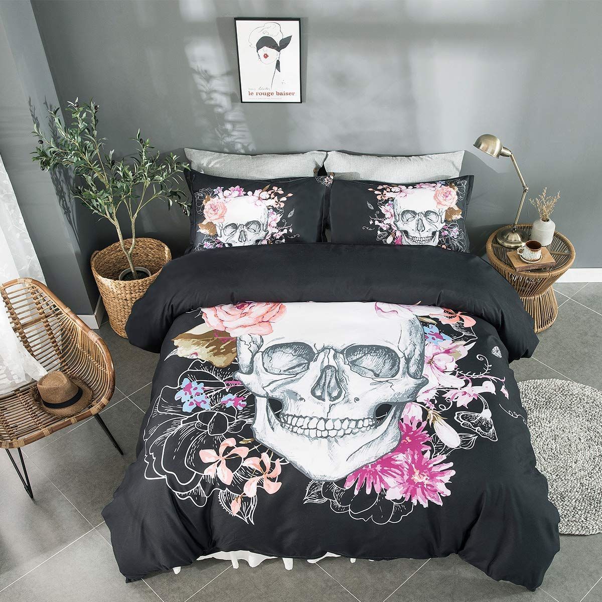 Flower Skull Bedding Set