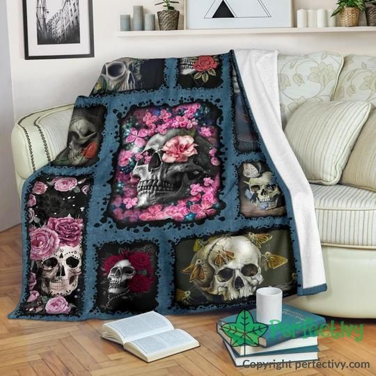 Flower Skull Sherpa Fleece Blanket