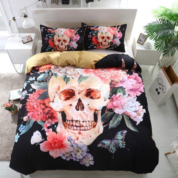 Flower Skull Love Bedding Set
