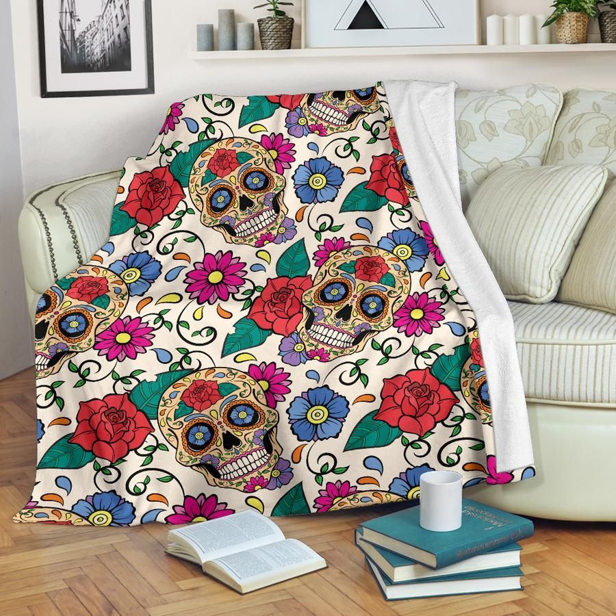 Flower Sugar Skull Sherpa Fleece Blanket