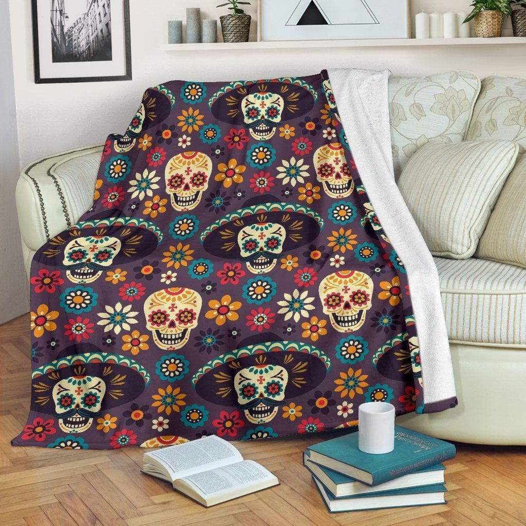Flower Sugar Skull Mexican Pattern Fleece Blanket