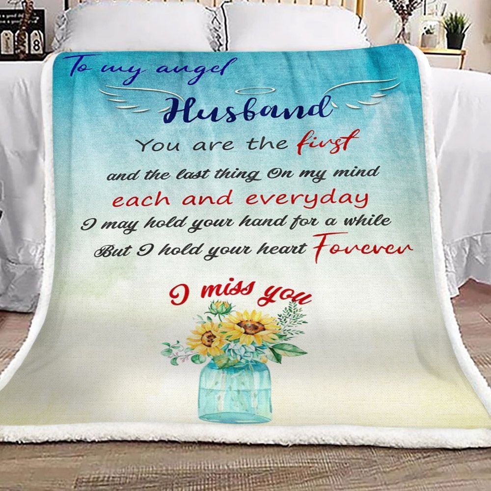 Flower To My Angel Husband Sherpa Fleece Blanket