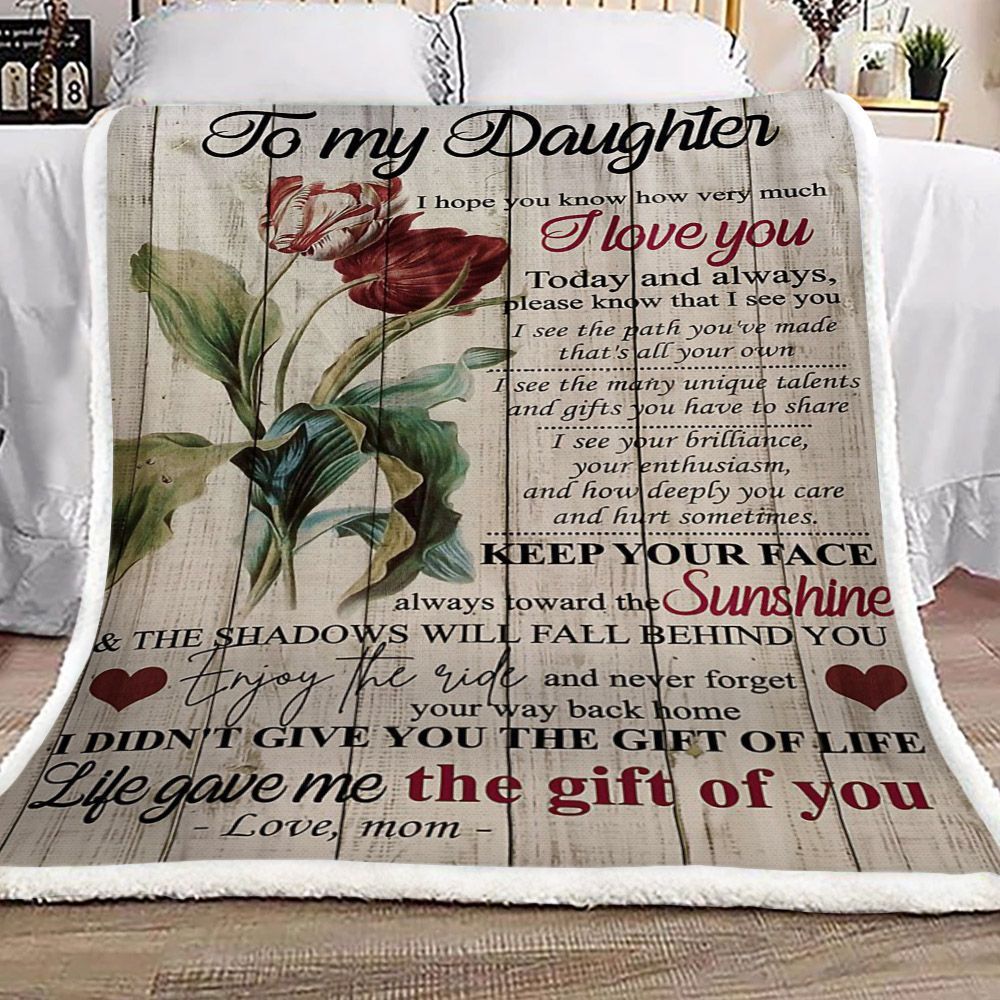 Flower To My Daughter Love Mom Sherpa Fleece Blanket