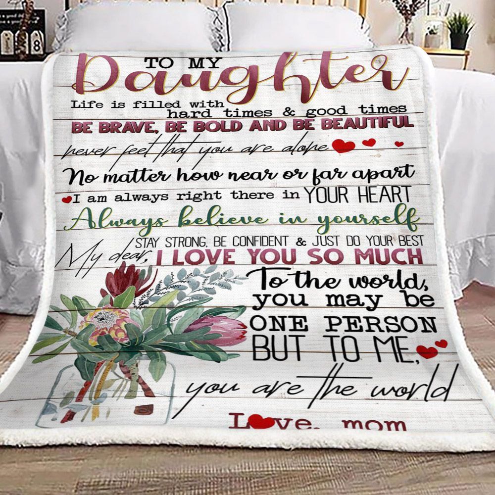Flower To My Daughter Love Mom Sherpa Fleece Blanket