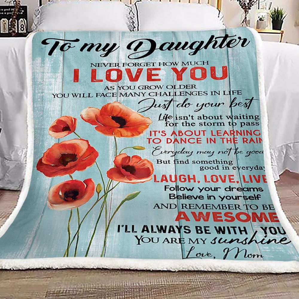 Flower To My Daughter Love Mom Sherpa Fleece Blanket