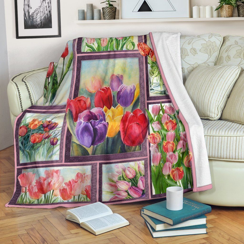 Flower Tulip Gift For Flower Lovers Printed Fleece Blanket
