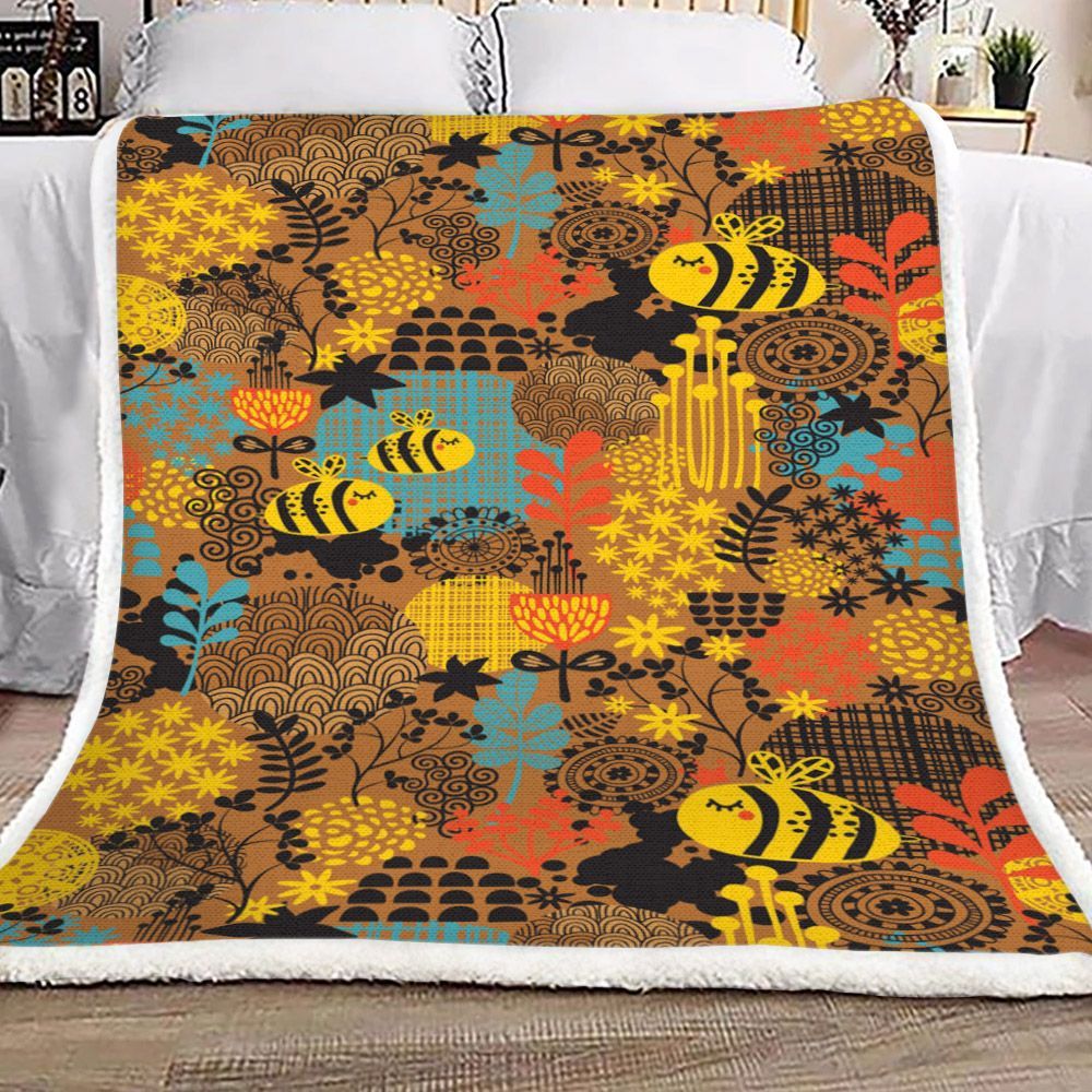 Flowers And Bees Sherpa Fleece Blanket