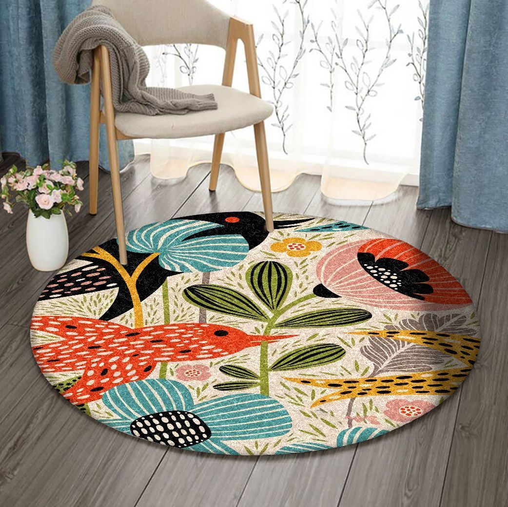 Flowers And Bird Art Round Carpet