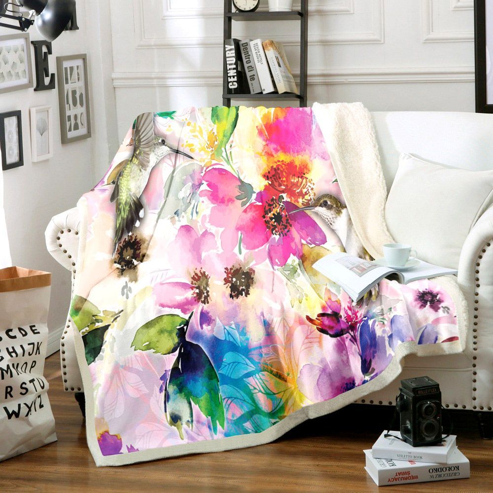 Flowers And Bird Sherpa Fleece Blanket