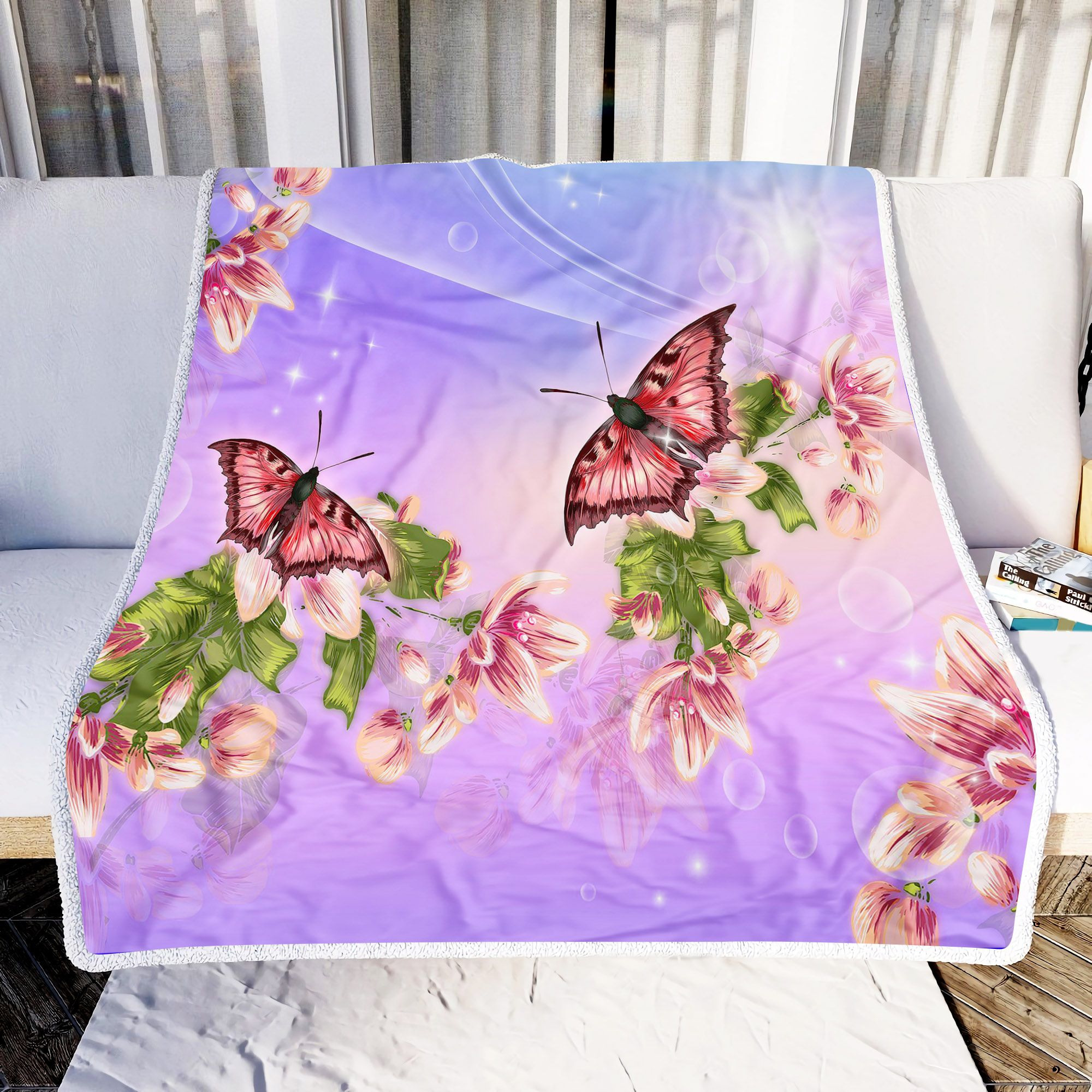 Flowers And Butterflies Fleece Blanket