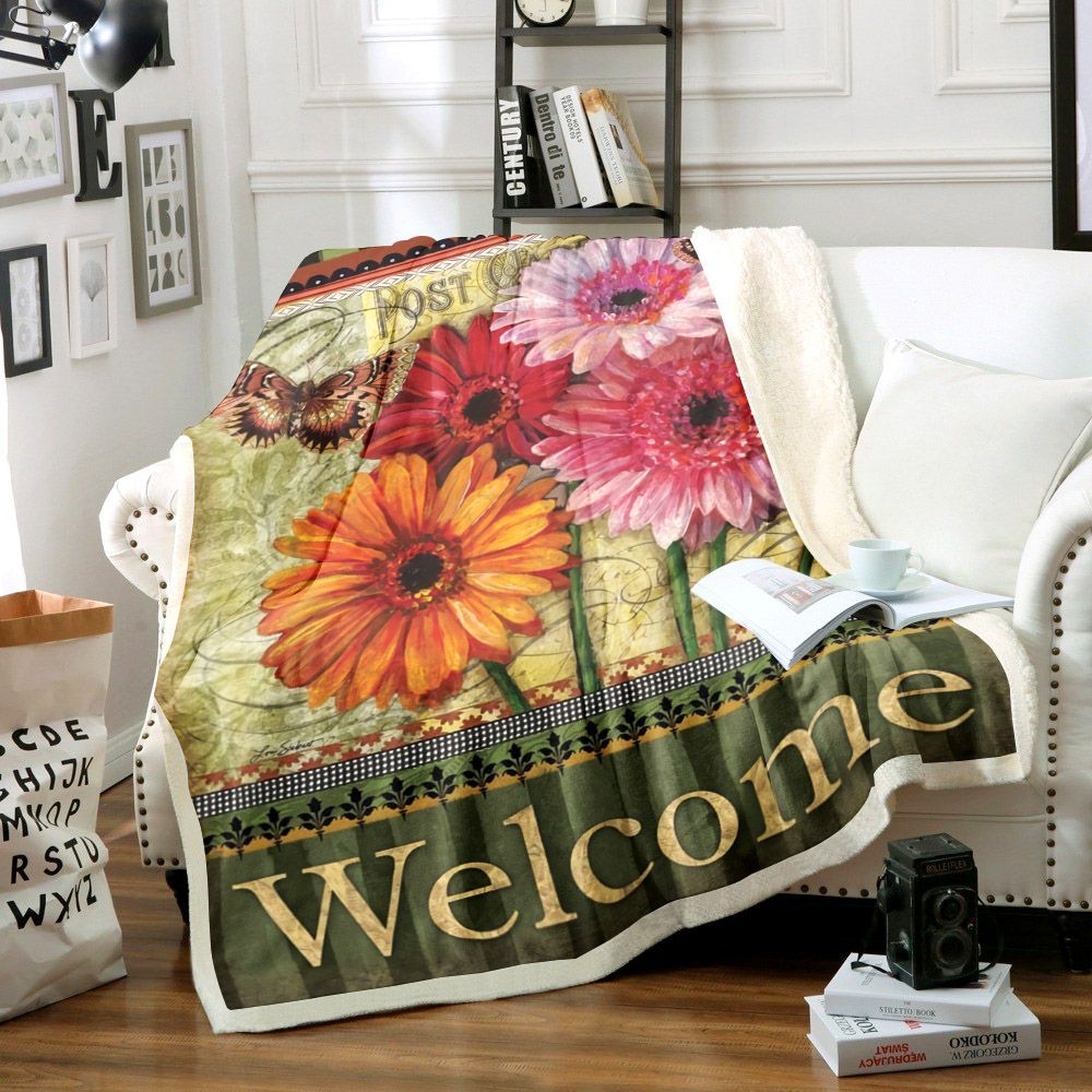 Flowers And Butterfly Sherpa Fleece Blanket