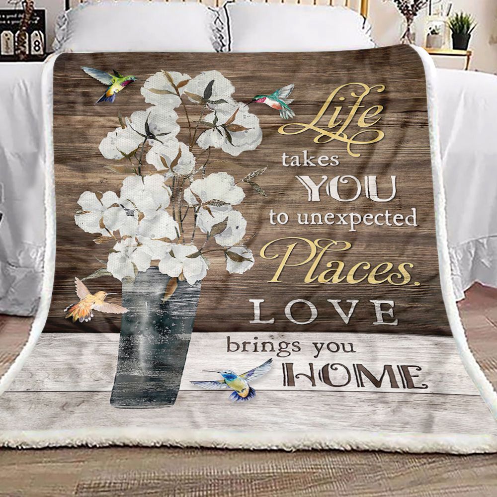 Flowers And Hummingbird For Mom Fleece Blanket