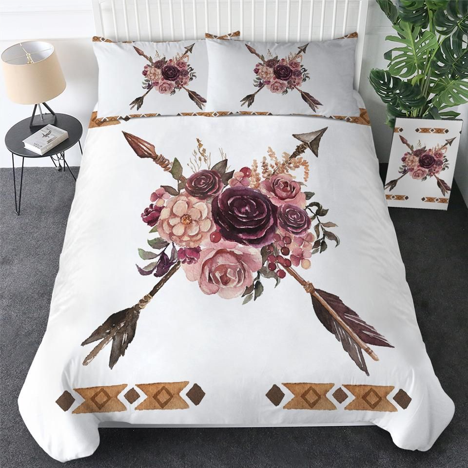 Flowers Cross Native American Art Bedding Set