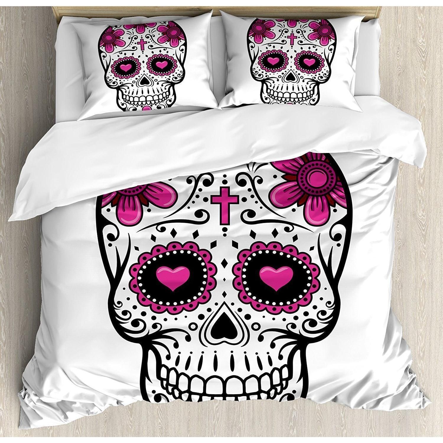 Flowers Hearts Swirls Cruciform Skull Bedding Set