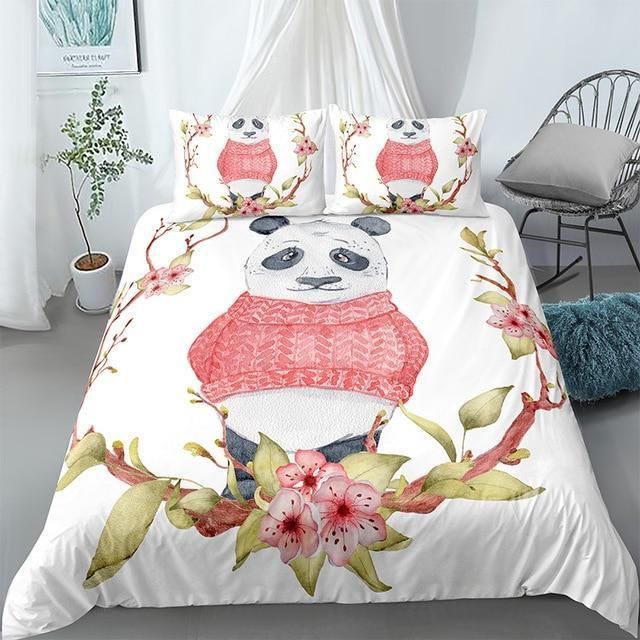 Flowers Panda With Sweater Bedding Set