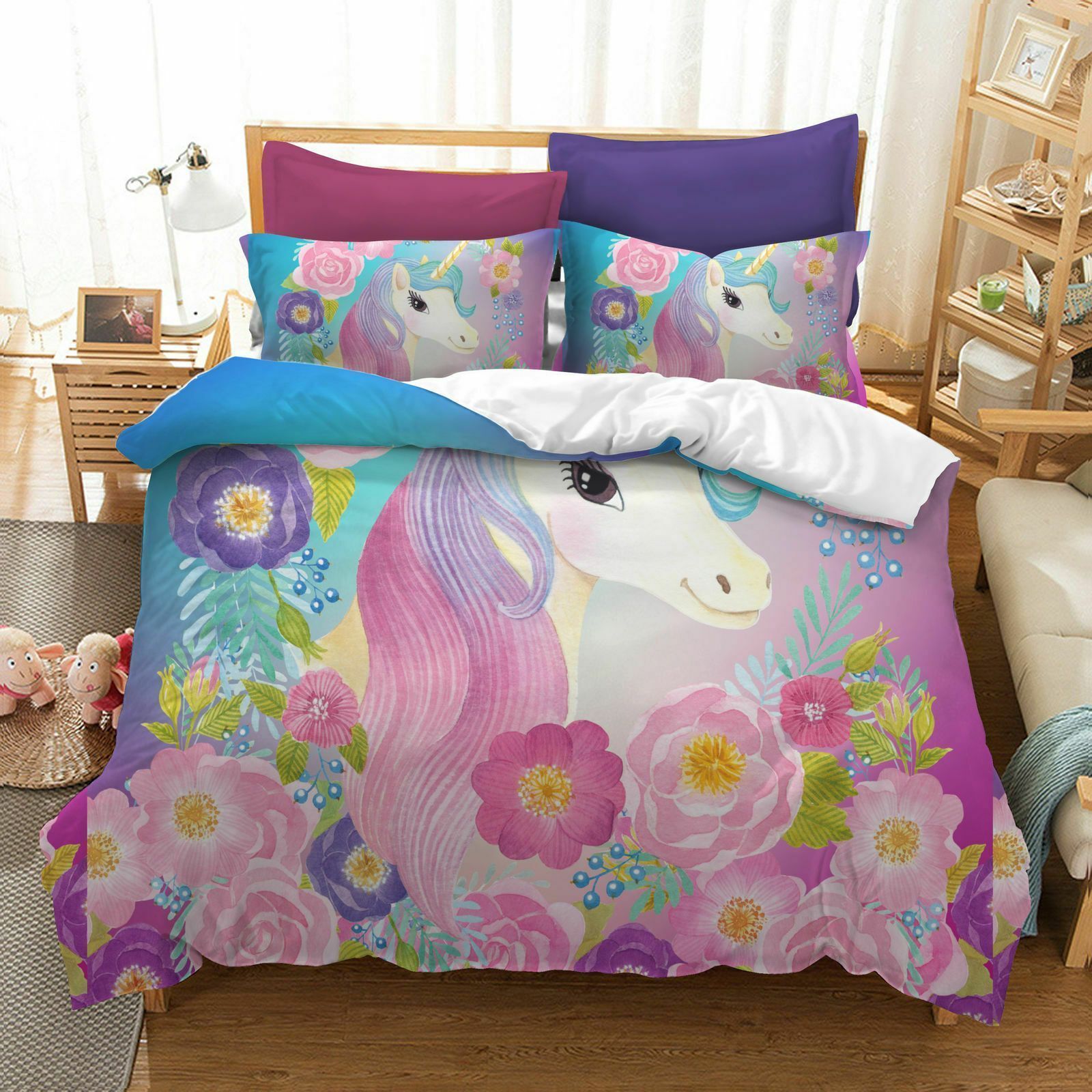 Flowers Rainbow Star Unicorn Bedding Set