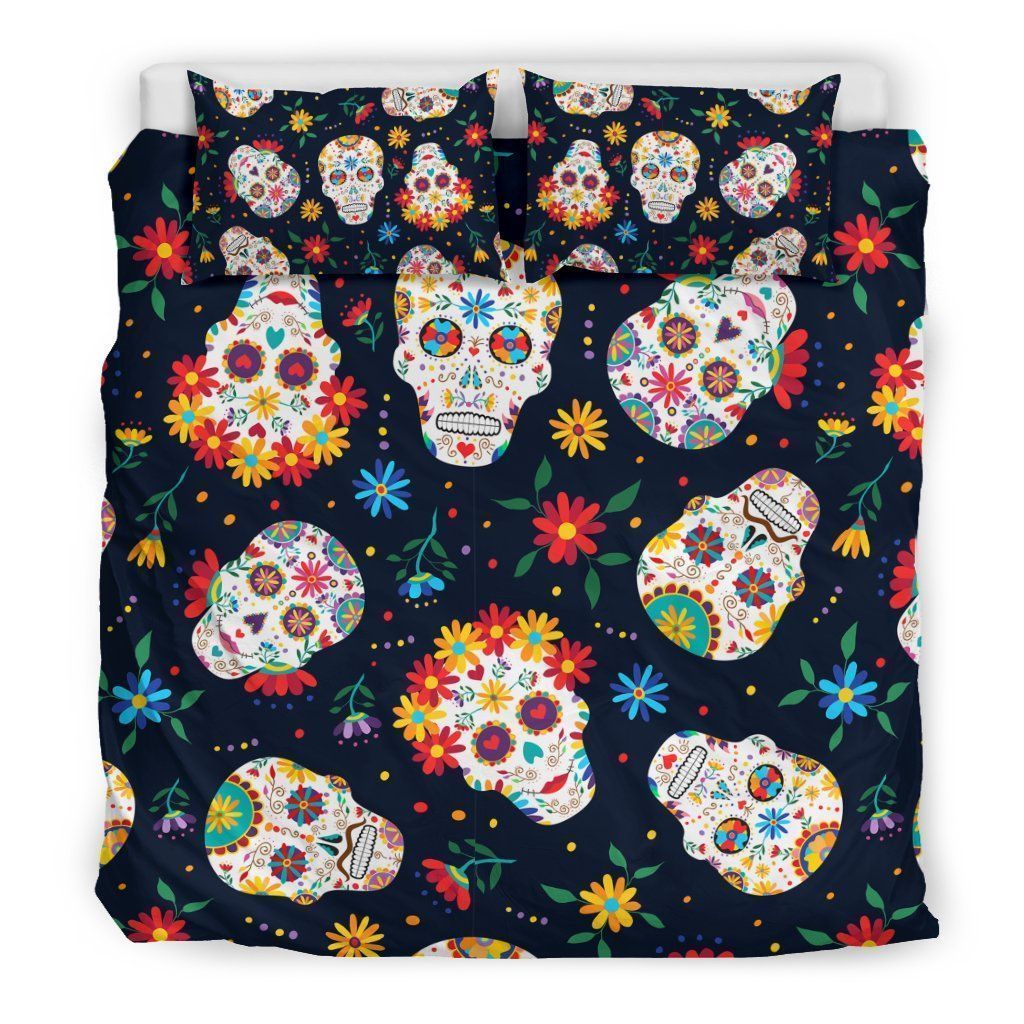 Flowers With Skull Design Bedding Set