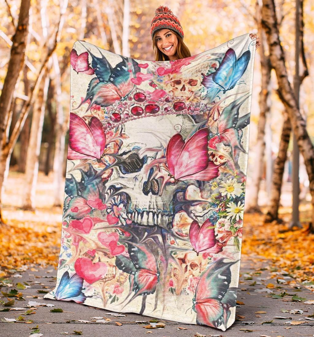 Flutter Skull Fleece Blankets Sherpa Fleece Blanket