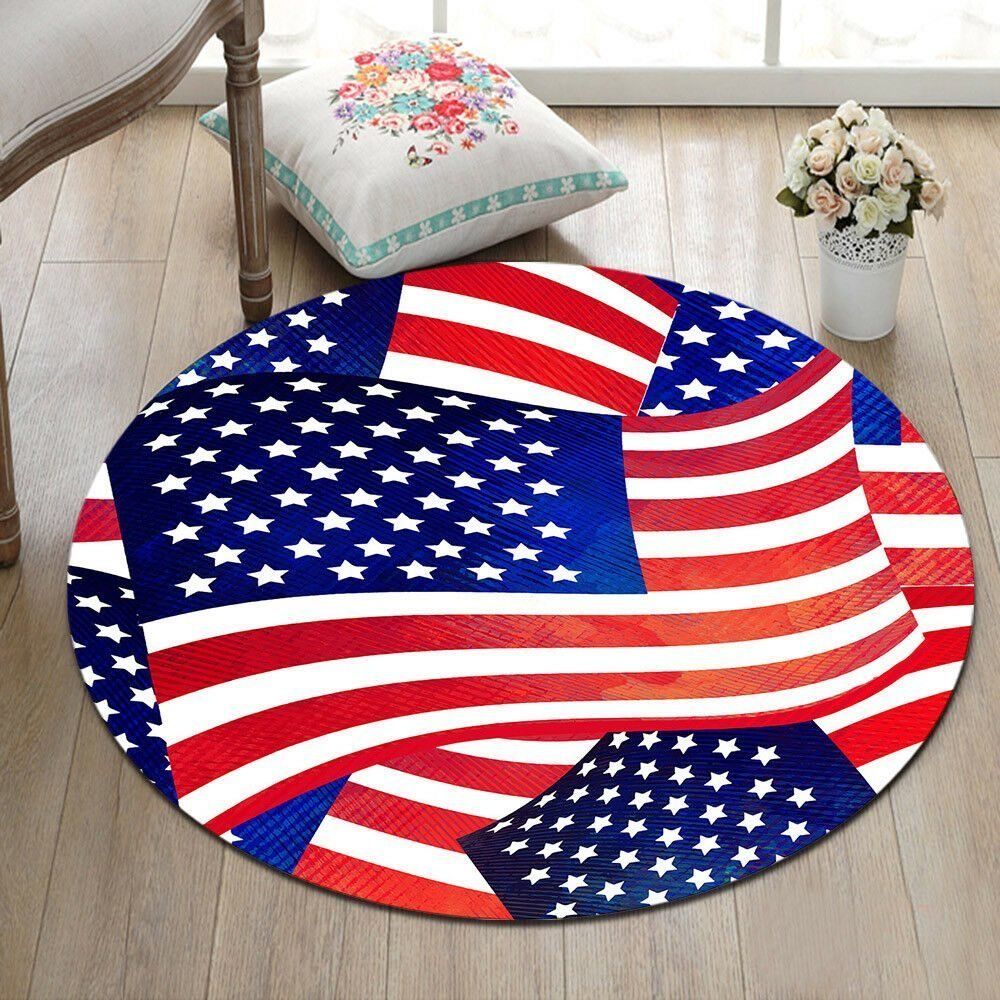 Flying American Flags Round Carpet