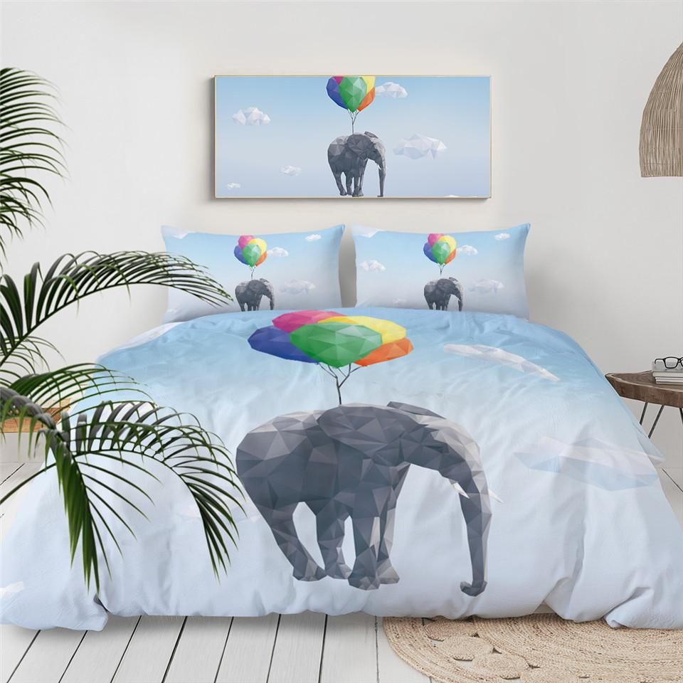 Flying Elephant With Colorful Balloon Bedding Set