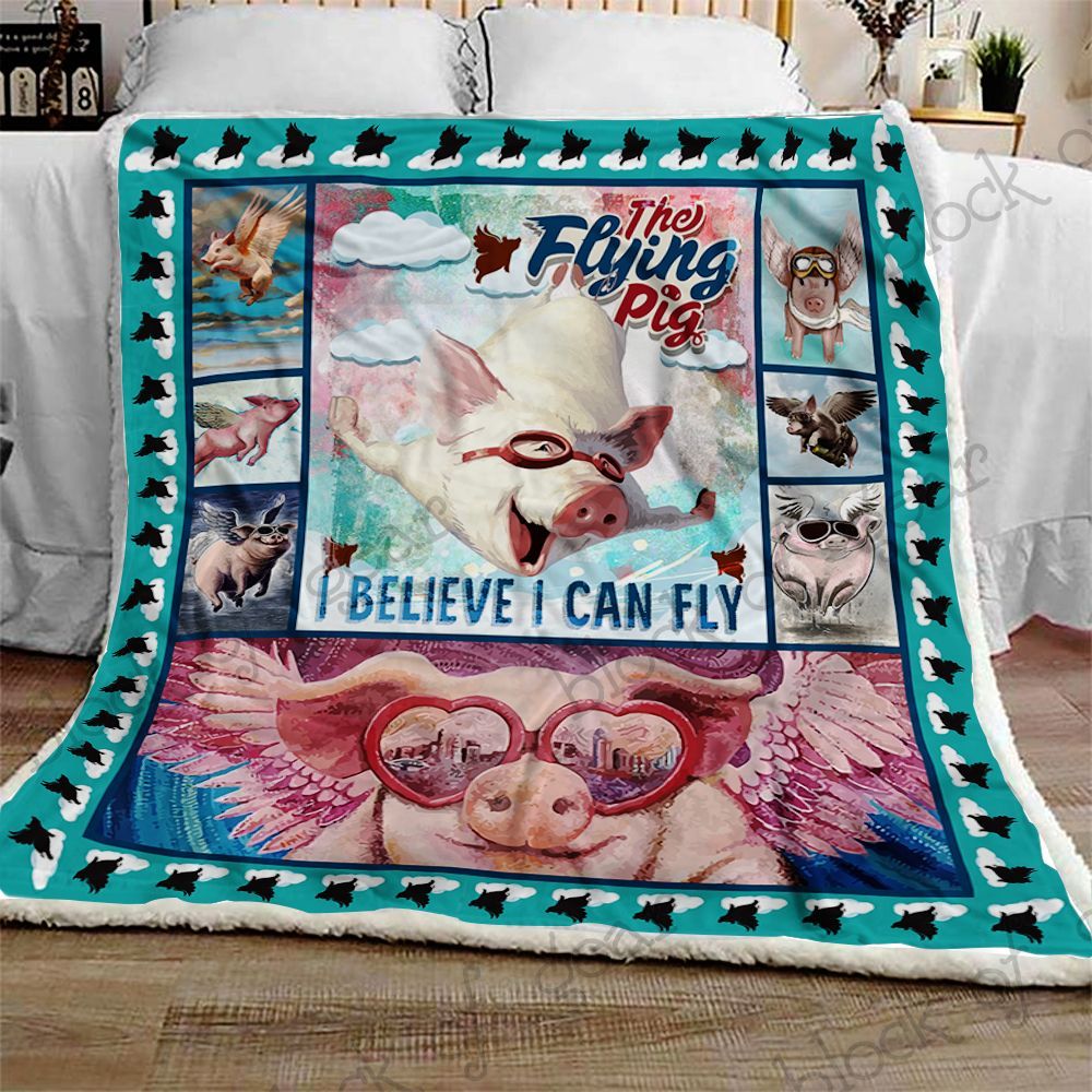 Flying Pig Sherpa Fleece Blanket