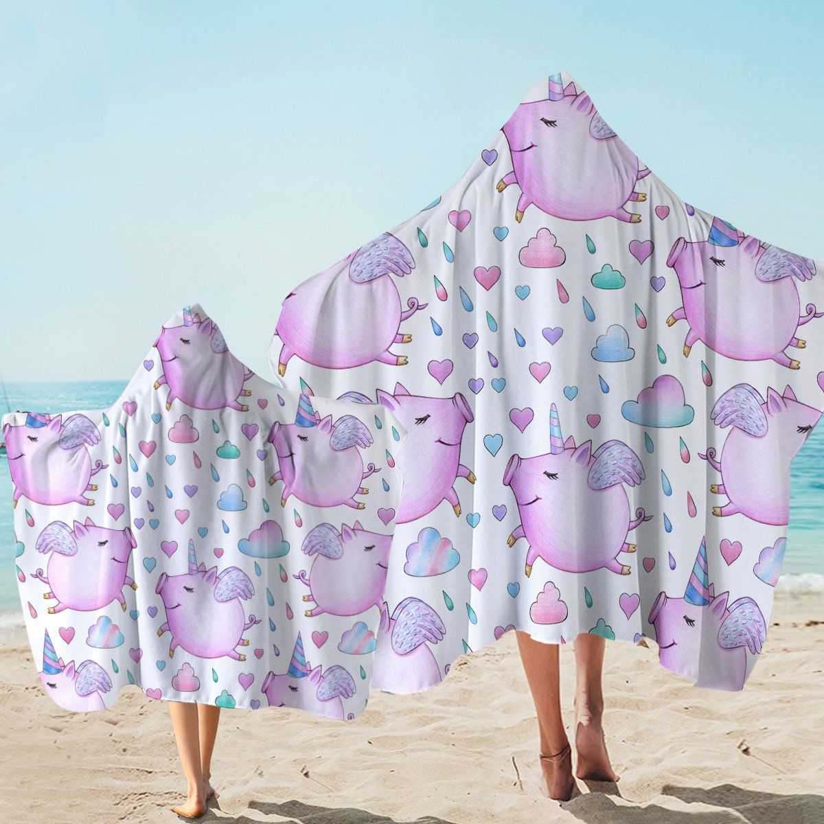 Flying Piggy Raindrop Patterns Printed Hooded Towel