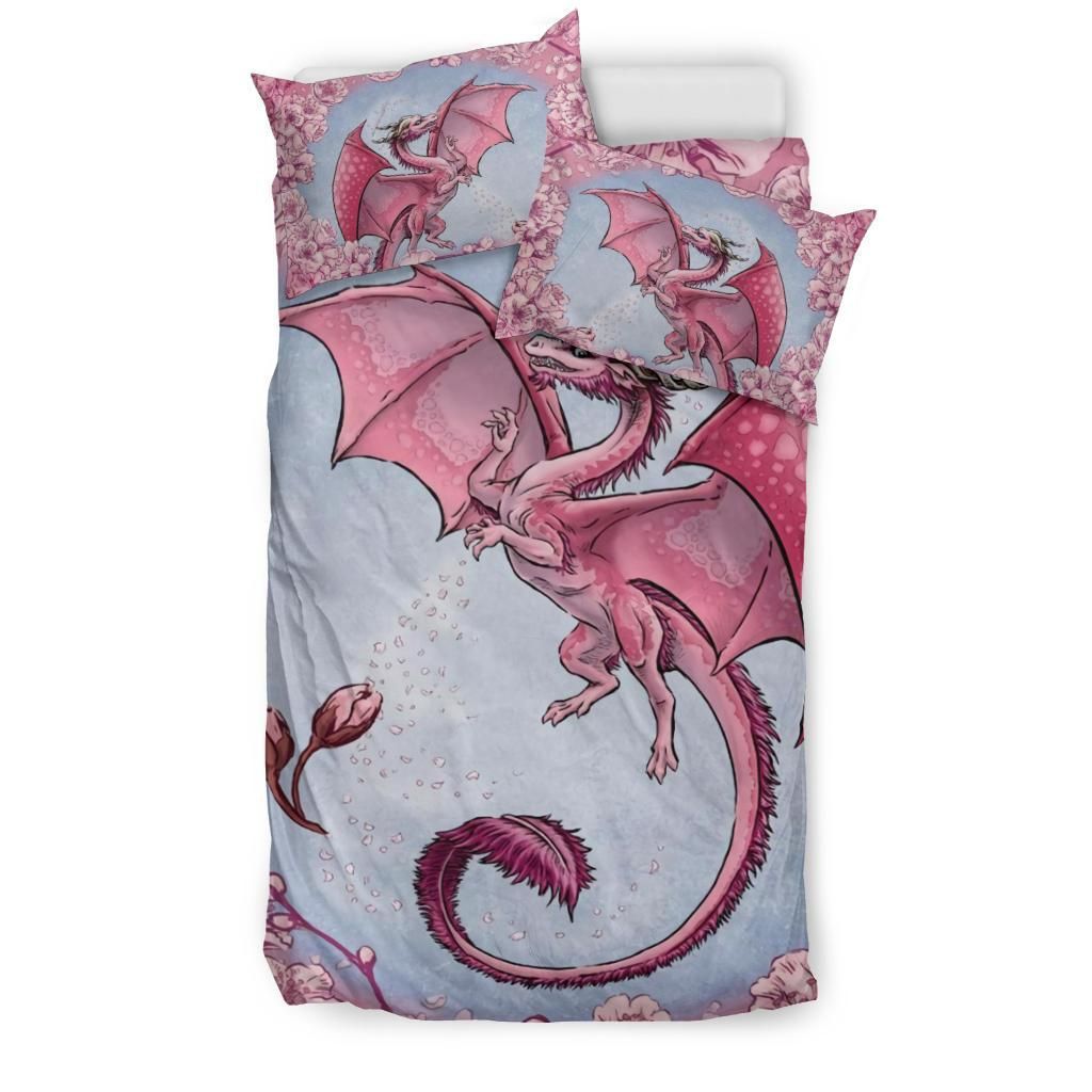 Flying Pink Dragon Blue Bedding Set