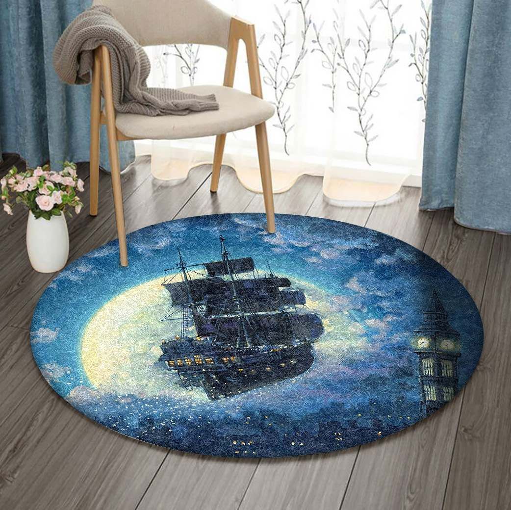 Flying Ship Round Carpet