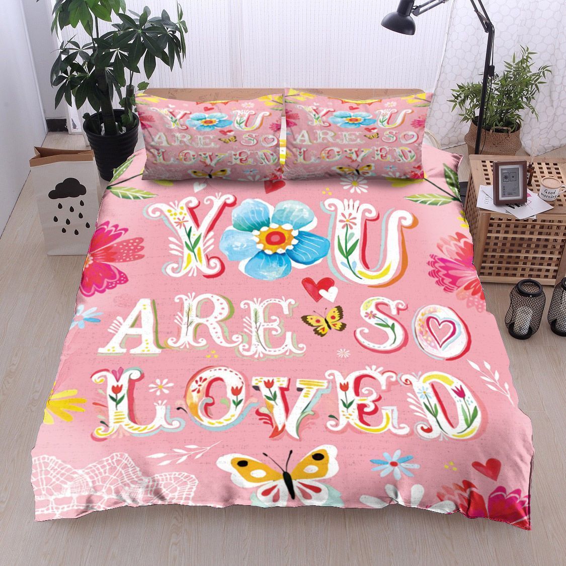 Folk Style Butterfly And Floral Botanical Art Bedding Set
