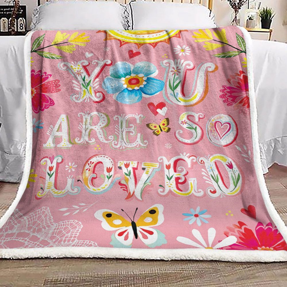 Folk Style Butterfly And Floral Botanical Art Sherpa Fleece Blanket